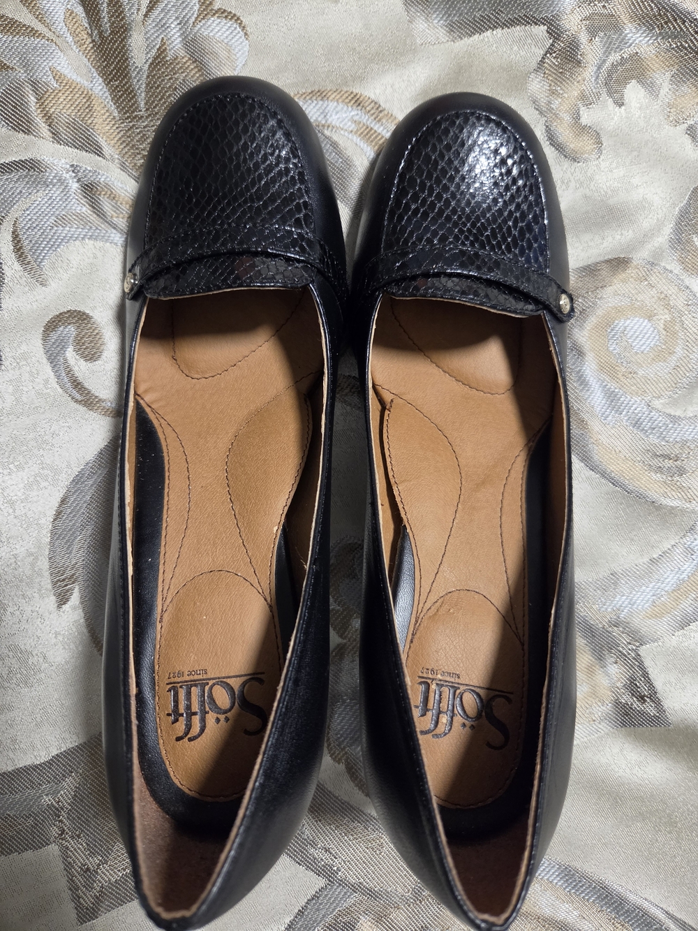 Sofft Black Snake-Embossed Leather Loafers for Women